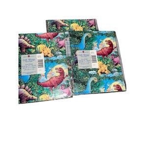 vintage 90s Dinosaur Gift Wrap lot of 3 American Greeting Colorful One Sheet